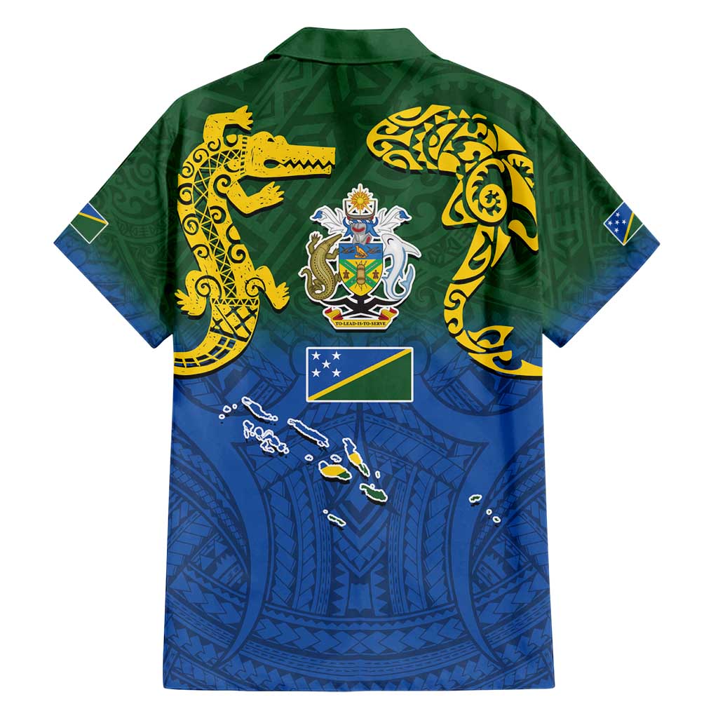 Solomon Islands Family Matching Off Shoulder Short Dress and Hawaiian Shirt The Guardians-Tribal Crocodile and Shark Melanesian Tattoo