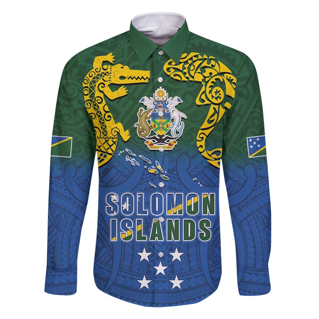 Solomon Islands Family Matching Off Shoulder Short Dress and Hawaiian Shirt The Guardians-Tribal Crocodile and Shark Melanesian Tattoo