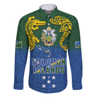 Solomon Islands Family Matching Off Shoulder Short Dress and Hawaiian Shirt The Guardians-Tribal Crocodile and Shark Melanesian Tattoo