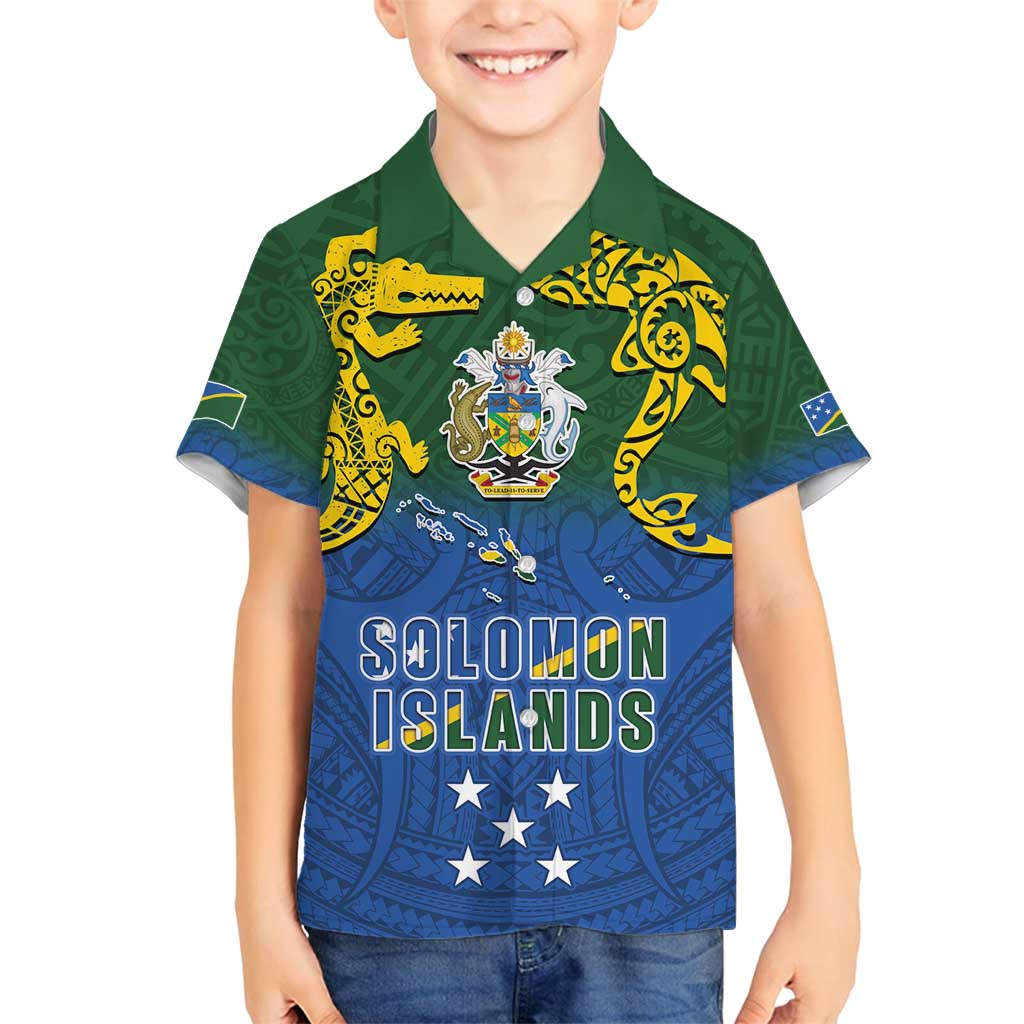 Solomon Islands Family Matching Off Shoulder Short Dress and Hawaiian Shirt The Guardians-Tribal Crocodile and Shark Melanesian Tattoo