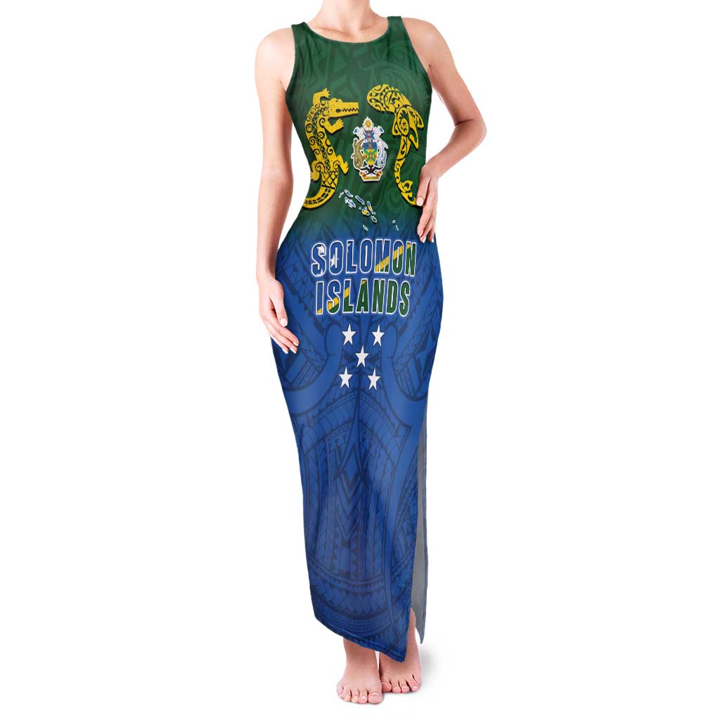 Solomon Islands Family Matching Tank Maxi Dress and Hawaiian Shirt The Guardians-Tribal Crocodile and Shark Melanesian Tattoo