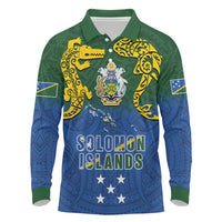 Solomon Islands Long Sleeve Polo Shirt The Guardians-Tribal Crocodile and Shark Melanesian Tattoo