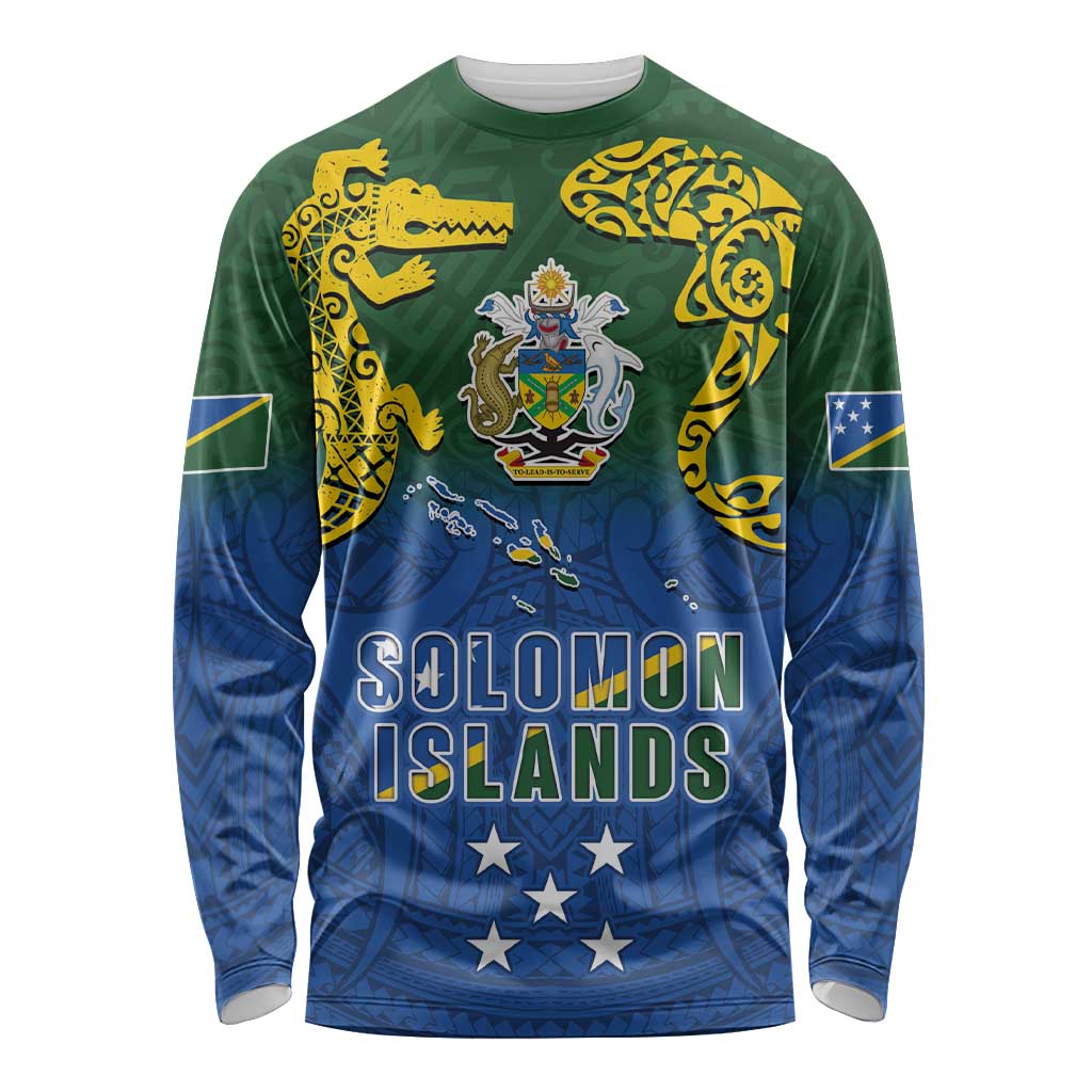 Solomon Islands Long Sleeve Shirt The Guardians-Tribal Crocodile and Shark Melanesian Tattoo