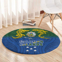 Solomon Islands Round Carpet The Guardians-Tribal Crocodile and Shark Melanesian Tattoo