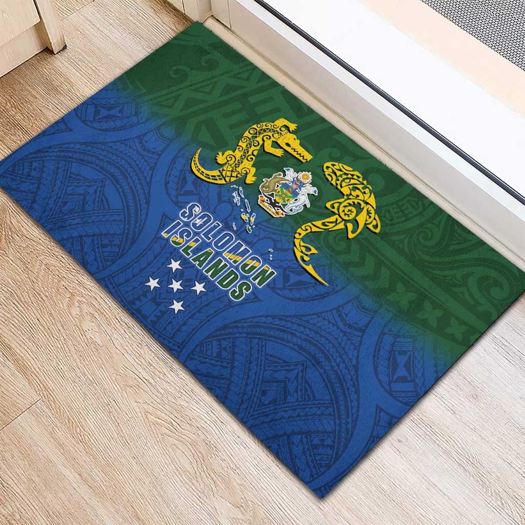 Solomon Islands Rubber Doormat The Guardians-Tribal Crocodile and Shark Melanesian Tattoo