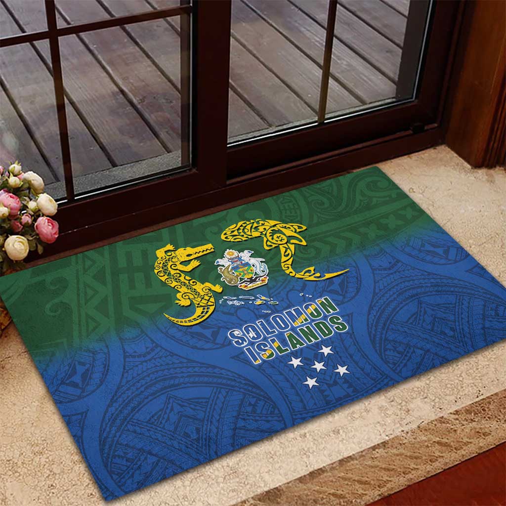 Solomon Islands Rubber Doormat The Guardians-Tribal Crocodile and Shark Melanesian Tattoo