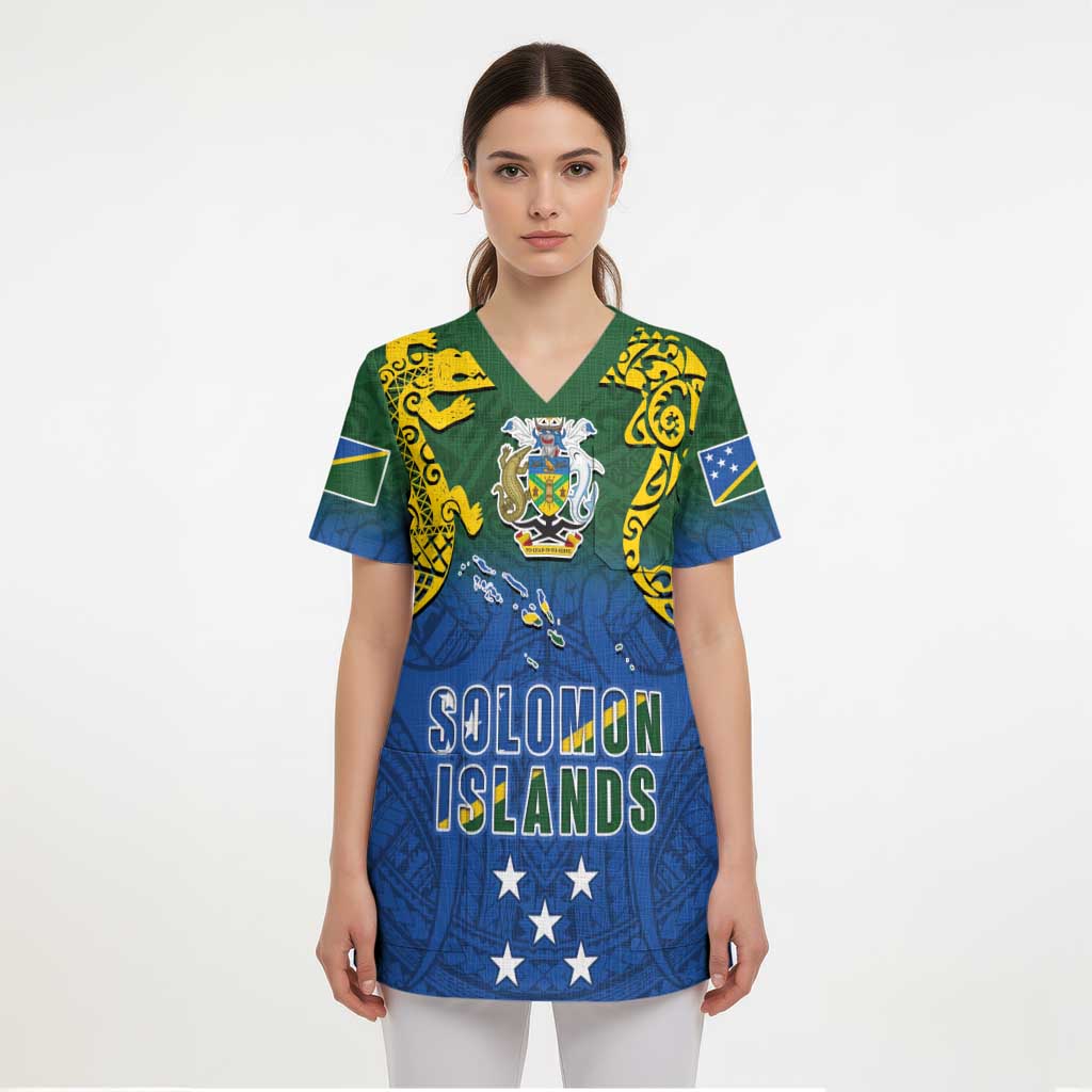 Solomon Islands Scrub Top The Guardians-Tribal Crocodile and Shark Melanesian Tattoo - Polynesian Pride