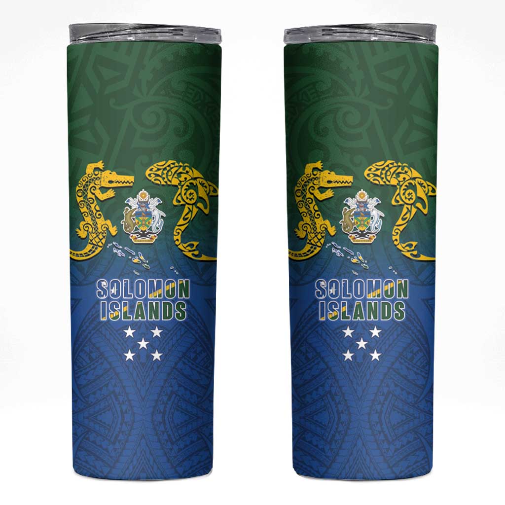 Solomon Islands Skinny Tumbler The Guardians-Tribal Crocodile and Shark Melanesian Tattoo