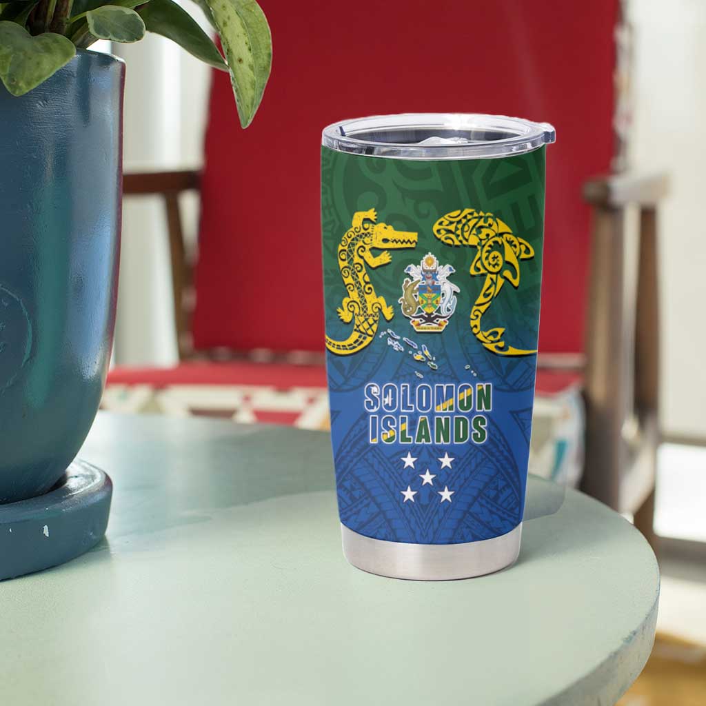 Solomon Islands Tumbler Cup The Guardians-Tribal Crocodile and Shark Melanesian Tattoo