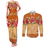 Hawaii Hibiscus Couples Matching Tank Maxi Dress and Long Sleeve Button Shirt Turtles and Tribal Motifs Vintage Floral Style