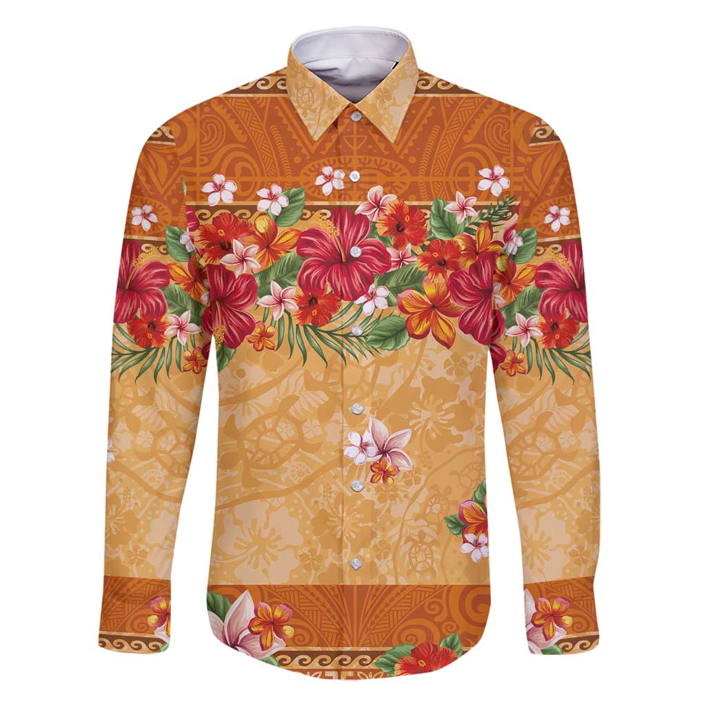 Hawaii Hibiscus Family Matching Long Sleeve Bodycon Dress and Hawaiian Shirt Turtles and Tribal Motifs Vintage Floral Style