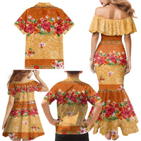 Hawaii Hibiscus Family Matching Mermaid Dress and Hawaiian Shirt Turtles and Tribal Motifs Vintage Floral Style