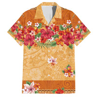 Hawaii Hibiscus Family Matching Off Shoulder Short Dress and Hawaiian Shirt Turtles and Tribal Motifs Vintage Floral Style