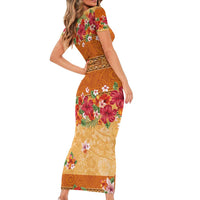 Hawaii Hibiscus Family Matching Short Sleeve Bodycon Dress and Hawaiian Shirt Turtles and Tribal Motifs Vintage Floral Style