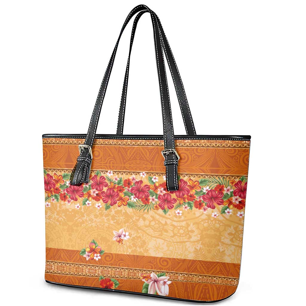 Hawaii Hibiscus Leather Tote Bag Turtles and Tribal Motifs Vintage Floral Style