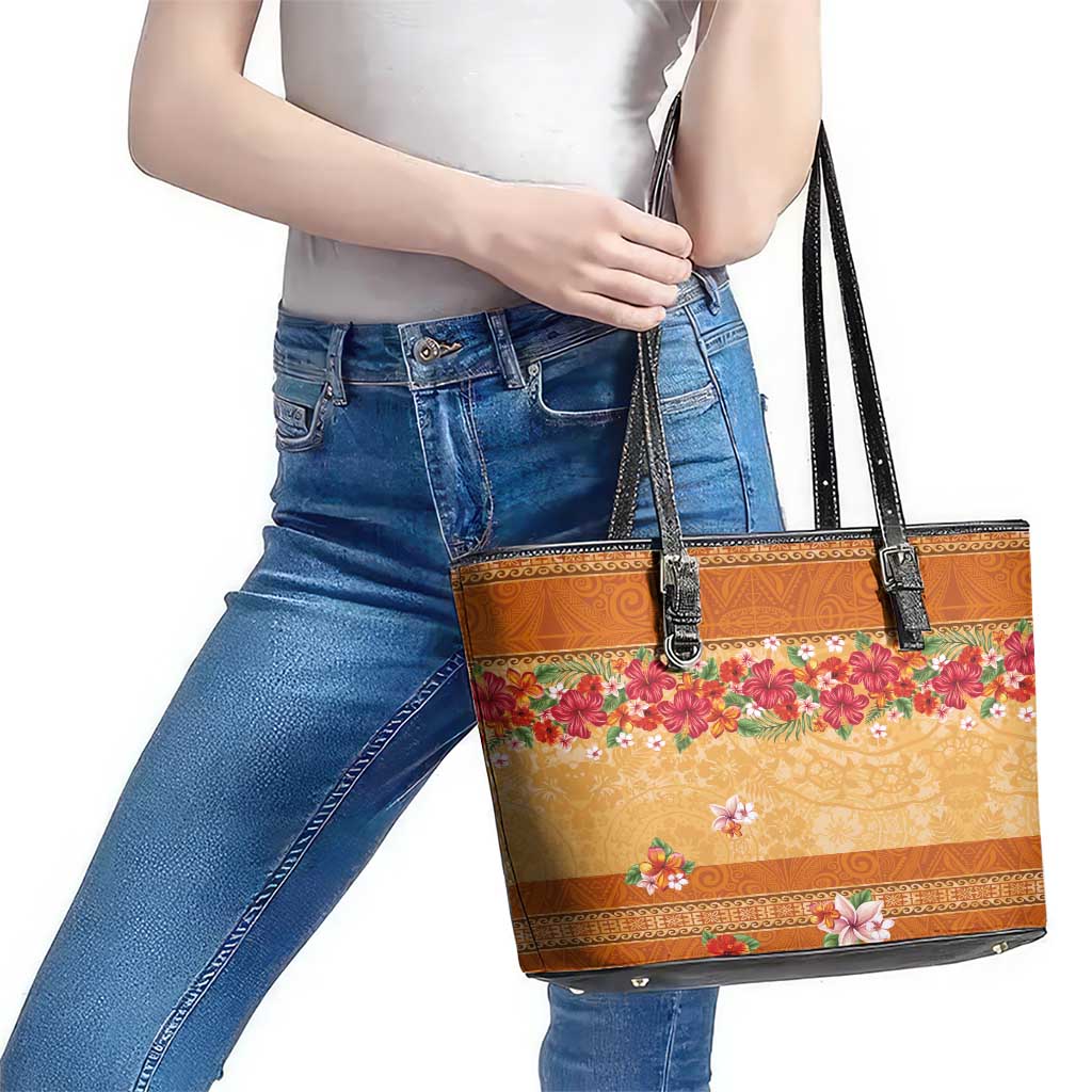 Hawaii Hibiscus Leather Tote Bag Turtles and Tribal Motifs Vintage Floral Style