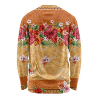 Hawaii Hibiscus Long Sleeve Shirt Turtles and Tribal Motifs Vintage Floral Style