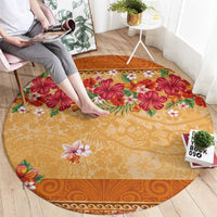 Hawaii Hibiscus Round Carpet Turtles and Tribal Motifs Vintage Floral Style LT03 - Polynesian Pride