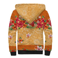 Hawaii Hibiscus Sherpa Hoodie Turtles and Tribal Motifs Vintage Floral Style