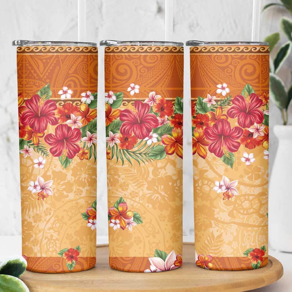 Hawaii Hibiscus Skinny Tumbler Turtles and Tribal Motifs Vintage Floral Style