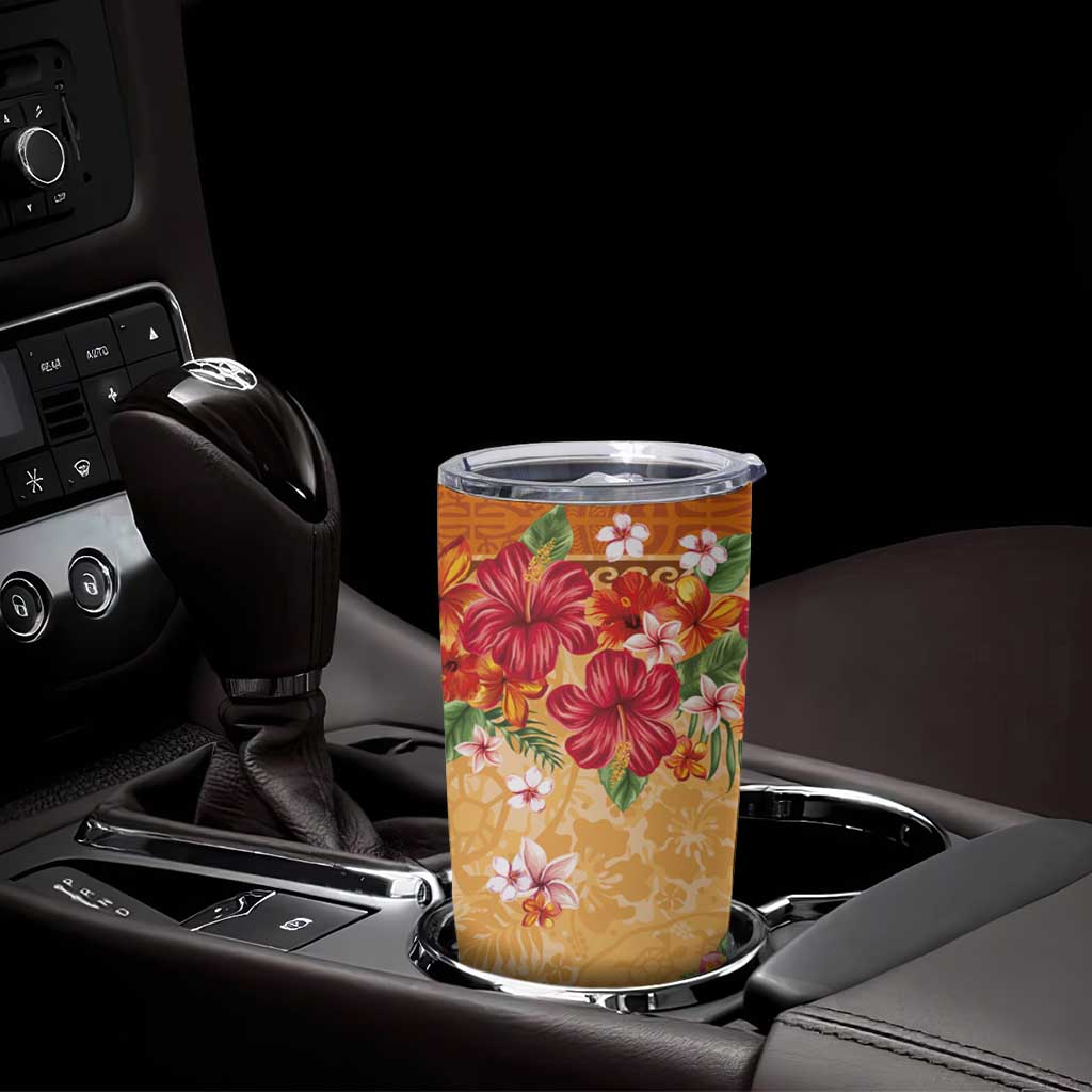 Hawaii Hibiscus Tumbler Cup Turtles and Tribal Motifs Vintage Floral Style