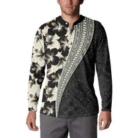 Bula Hibiscus Festival Button Sweatshirt Tapa Pattern Half Style