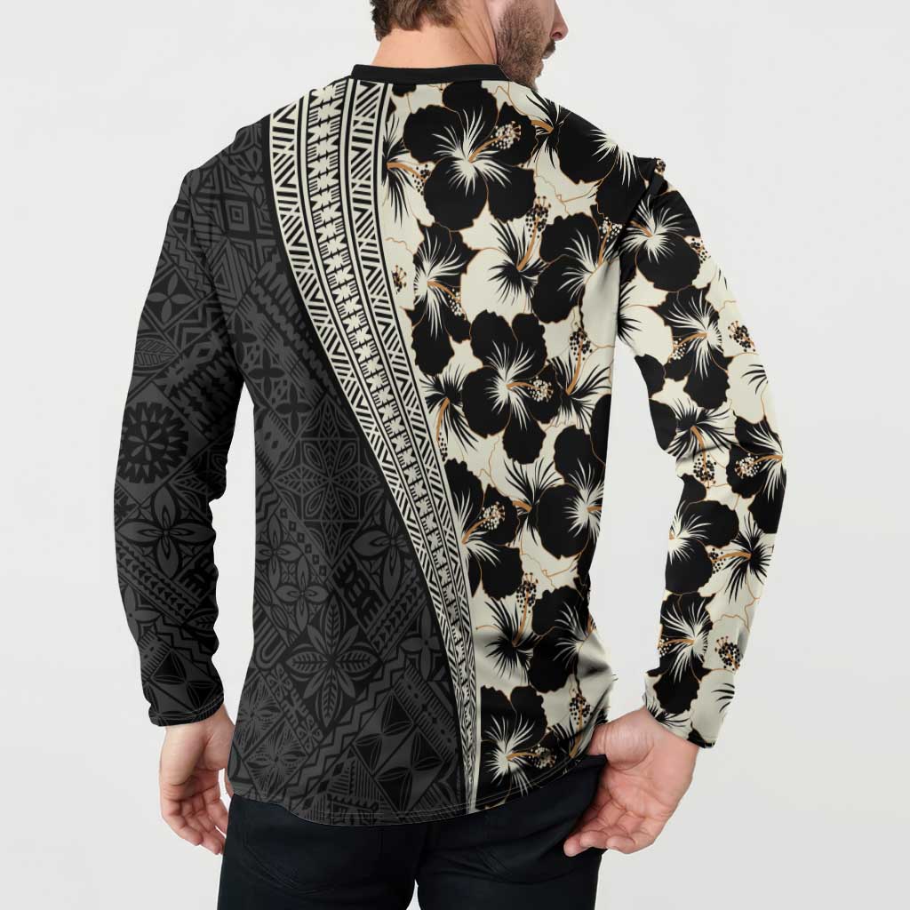 Bula Hibiscus Festival Button Sweatshirt Tapa Pattern Half Style