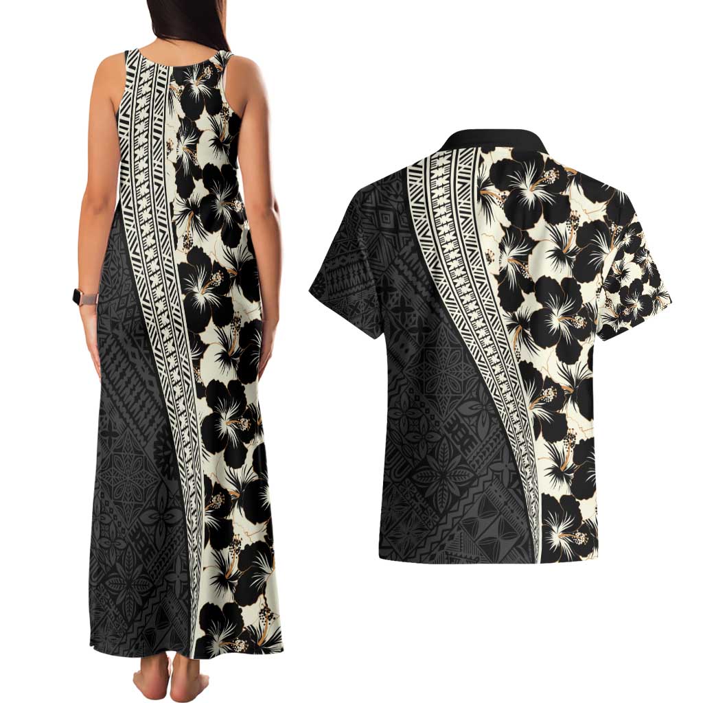 Bula Hibiscus Festival Couples Matching Tank Maxi Dress and Hawaiian Shirt Tapa Pattern Half Style