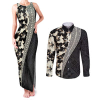 Bula Hibiscus Festival Couples Matching Tank Maxi Dress and Long Sleeve Button Shirt Tapa Pattern Half Style