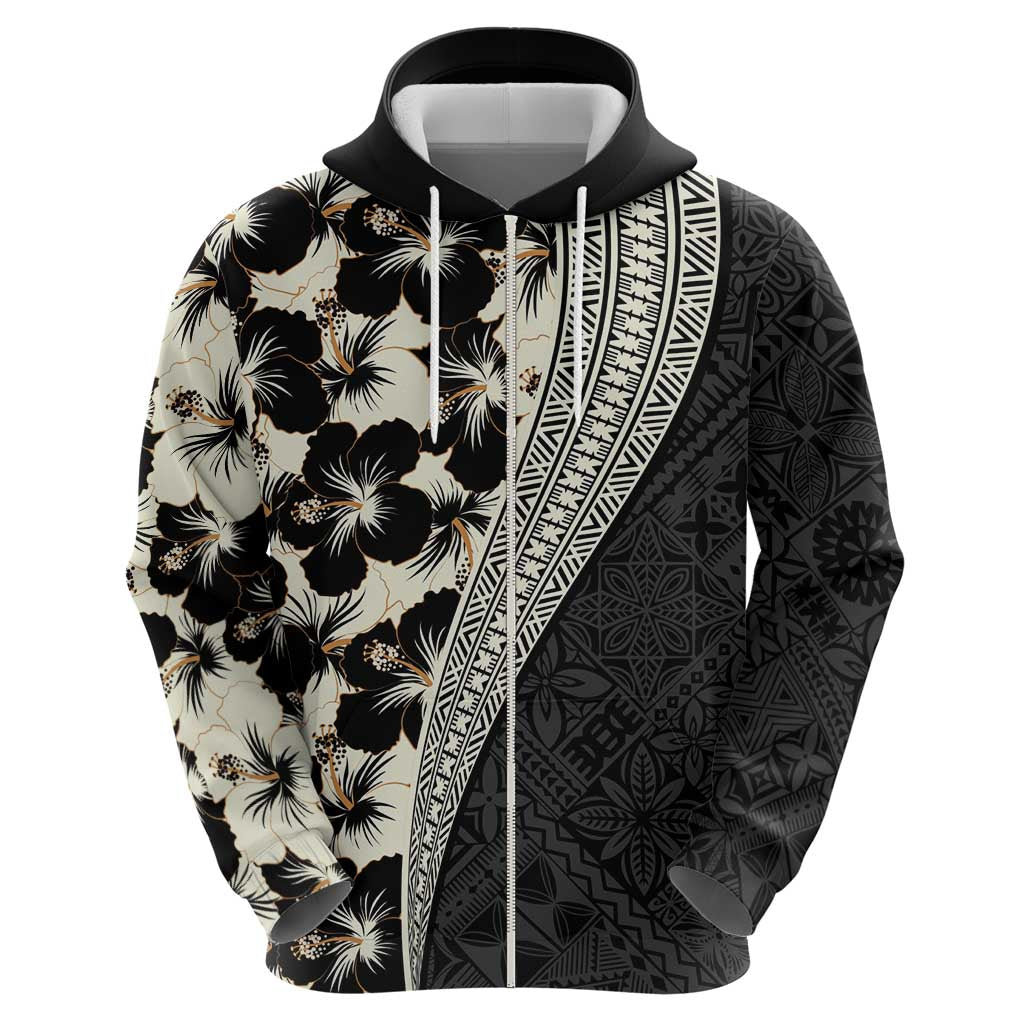Bula Hibiscus Festival Zip Hoodie Tapa Pattern Half Style
