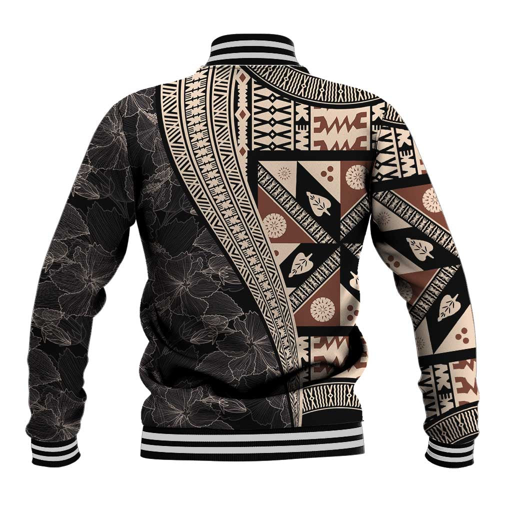 Bula Hibiscus Festival Baseball Jacket Fijian Masi Pattern Half Style