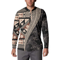 Bula Hibiscus Festival Button Sweatshirt Fijian Masi Pattern Half Style
