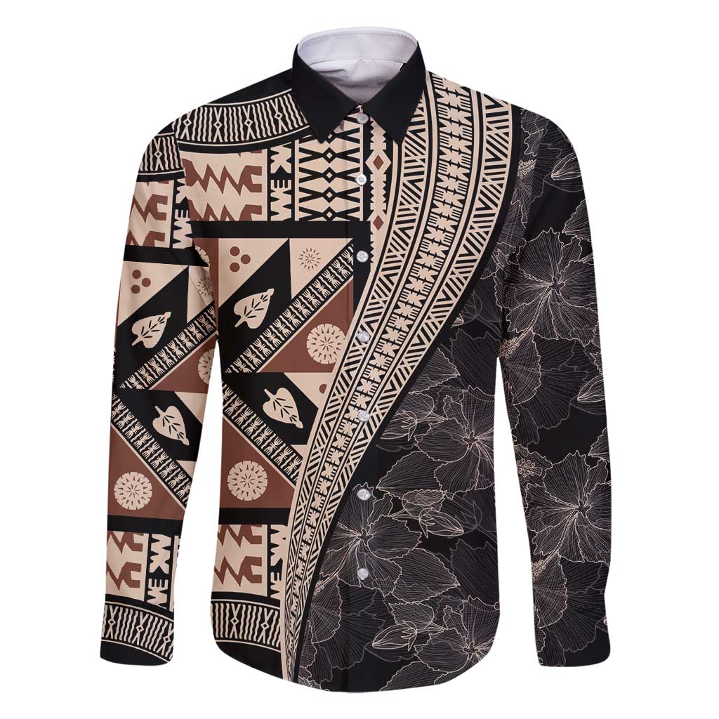 Bula Hibiscus Festival Family Matching Long Sleeve Bodycon Dress and Hawaiian Shirt Fijian Masi Pattern Half Style