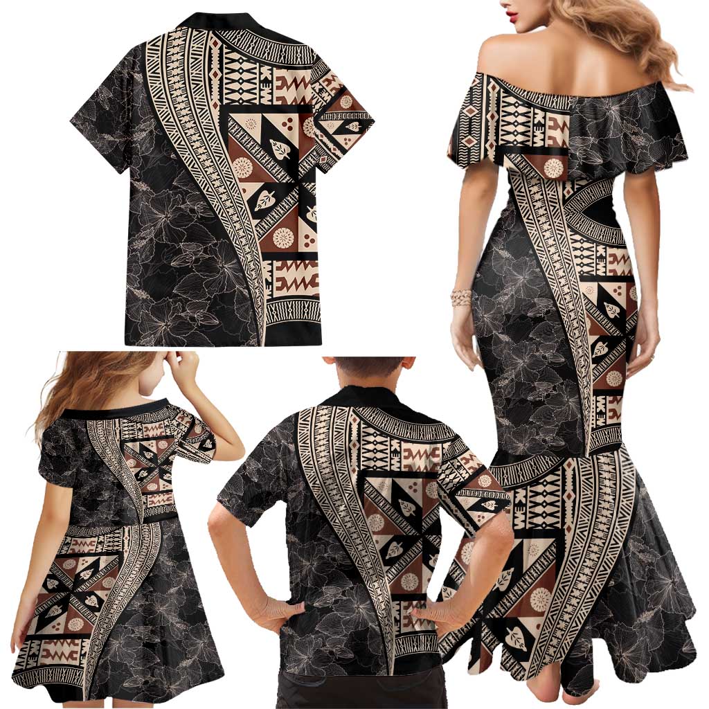 Bula Hibiscus Festival Family Matching Mermaid Dress and Hawaiian Shirt Fijian Masi Pattern Half Style