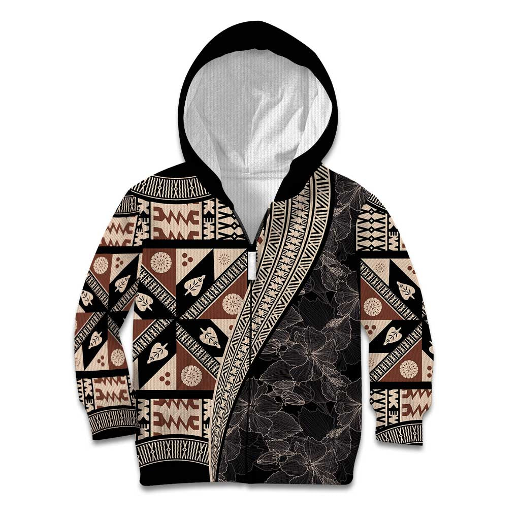Bula Hibiscus Festival Kid Hoodie Fijian Masi Pattern Half Style