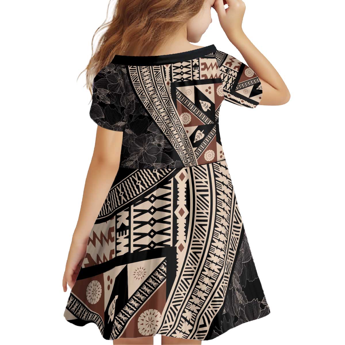 Bula Hibiscus Festival Kid Short Sleeve Dress Fijian Masi Pattern Half Style