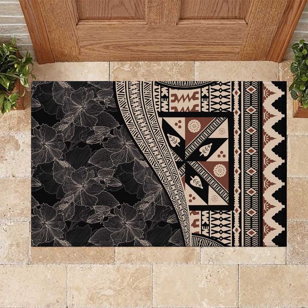 Bula Hibiscus Festival Rubber Doormat Fijian Masi Pattern Half Style