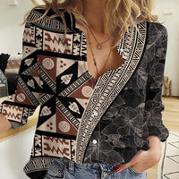 Bula Hibiscus Festival Women Casual Shirt Fijian Masi Pattern Half Style