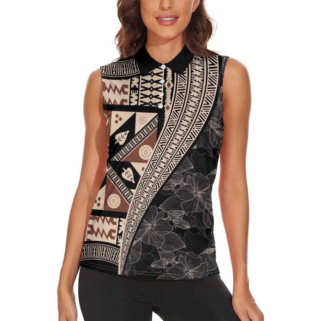 Bula Hibiscus Festival Women Sleeveless Polo Shirt Fijian Masi Pattern Half Style