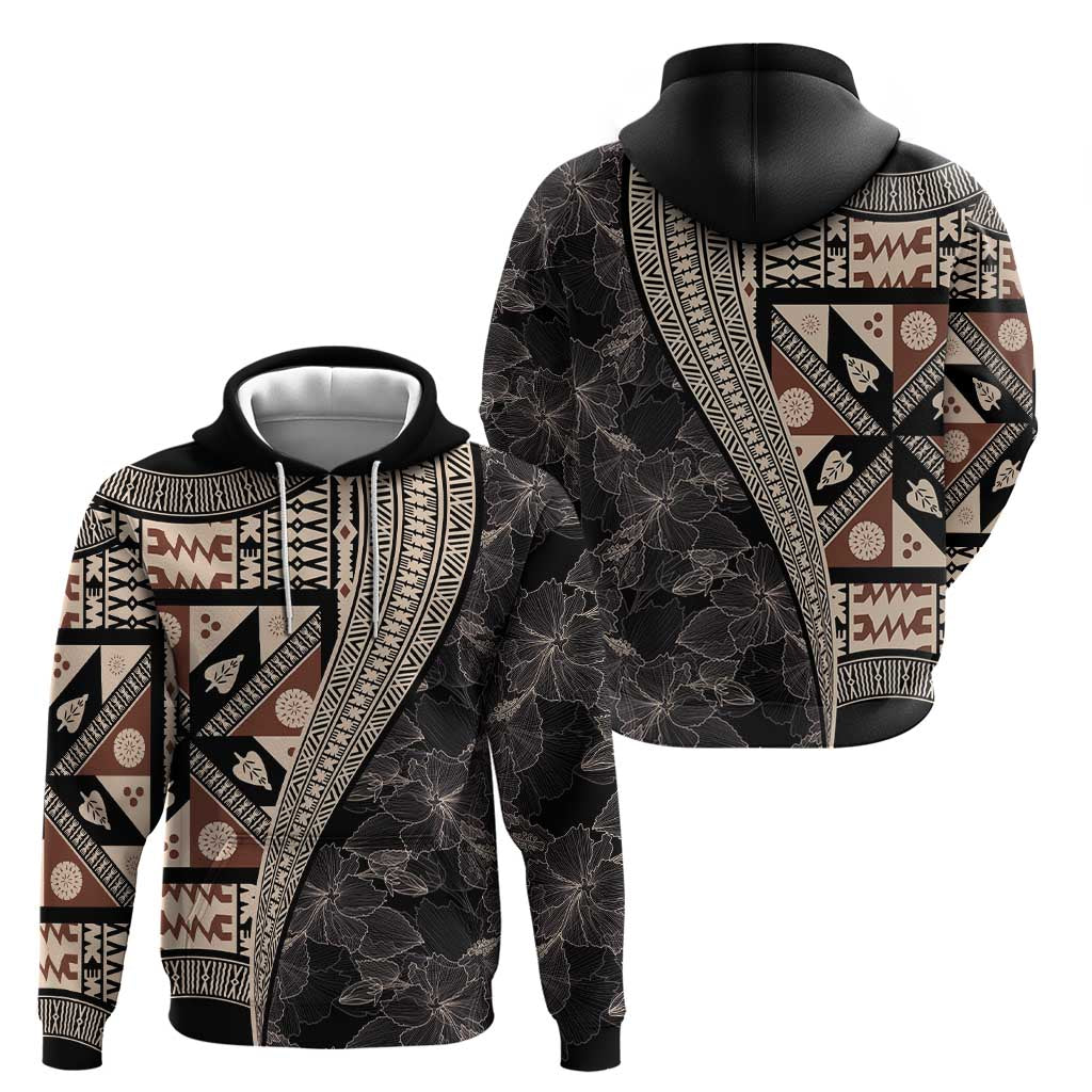 Bula Hibiscus Festival Zip Hoodie Fijian Masi Pattern Half Style