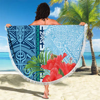Fiji Day Beach Blanket Tapa Pattern and Hibiscus Flower