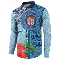 Fiji Day Button Sweatshirt Tapa Pattern and Hibiscus Flower