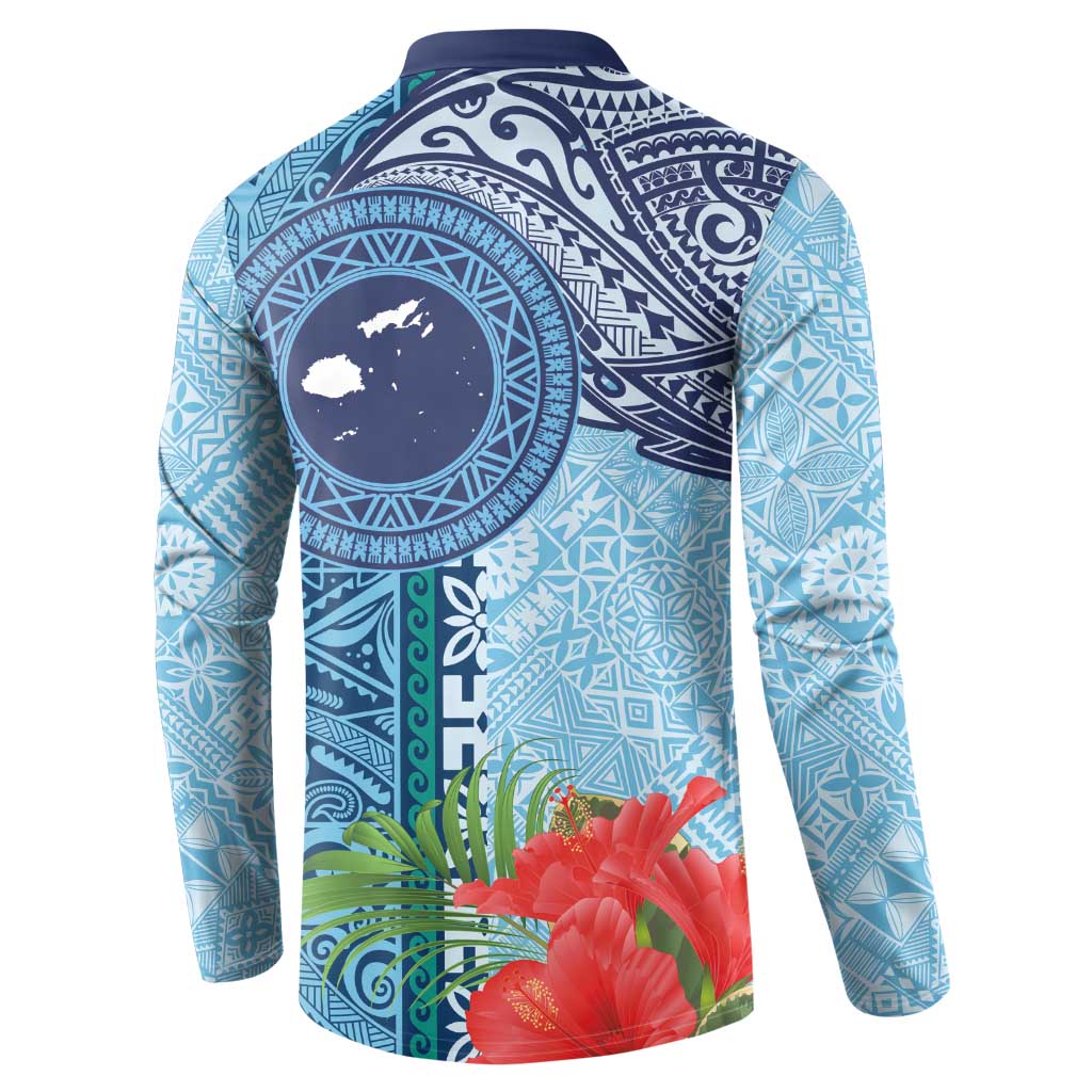 Fiji Day Button Sweatshirt Tapa Pattern and Hibiscus Flower