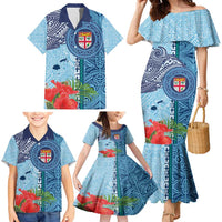 Fiji Day Family Matching Mermaid Dress and Hawaiian Shirt Tapa Pattern and Hibiscus Flower