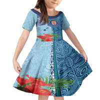 Fiji Day Family Matching Off The Shoulder Long Sleeve Dress and Hawaiian Shirt Tapa Pattern and Hibiscus Flower