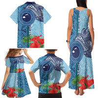 Fiji Day Family Matching Tank Maxi Dress and Hawaiian Shirt Tapa Pattern and Hibiscus Flower