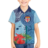 Fiji Day Kid Hawaiian Shirt Tapa Pattern and Hibiscus Flower