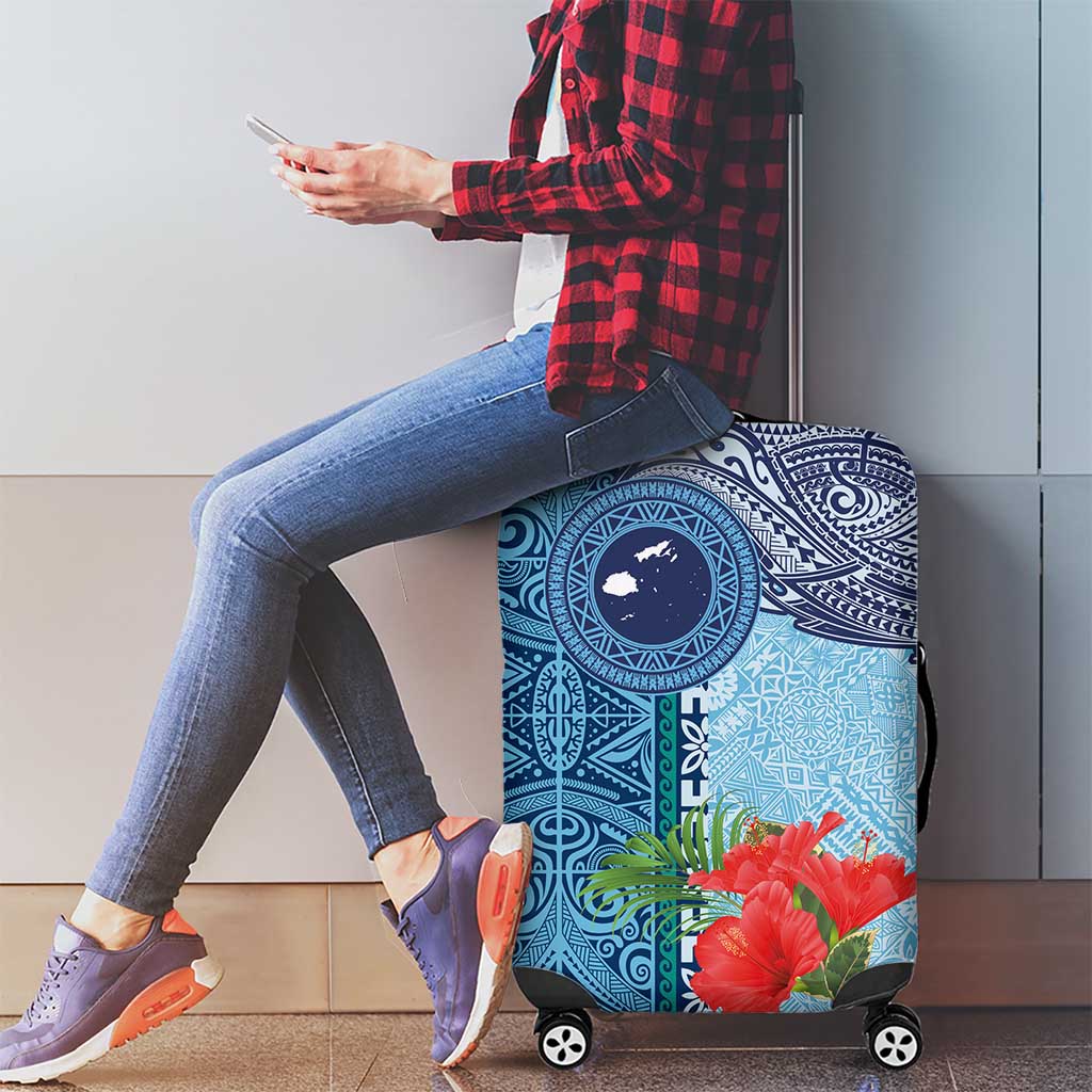 Fiji Day Luggage Cover Tapa Pattern and Hibiscus Flower
