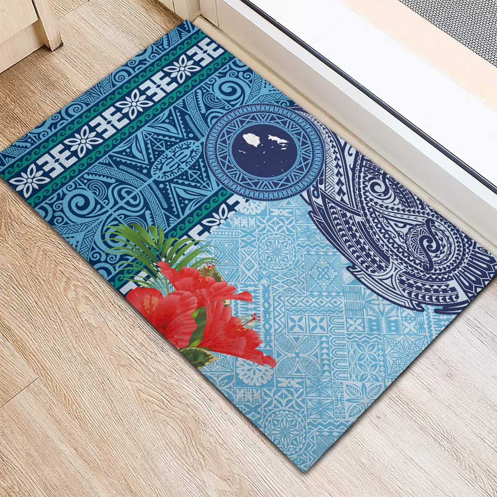 Fiji Day Rubber Doormat Tapa Pattern and Hibiscus Flower