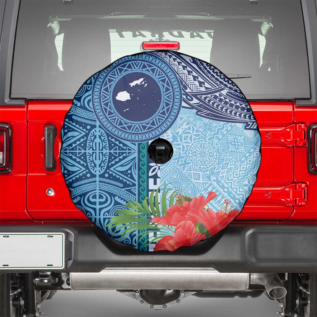 Fiji Day Spare Tire Cover Tapa Pattern and Hibiscus Flower